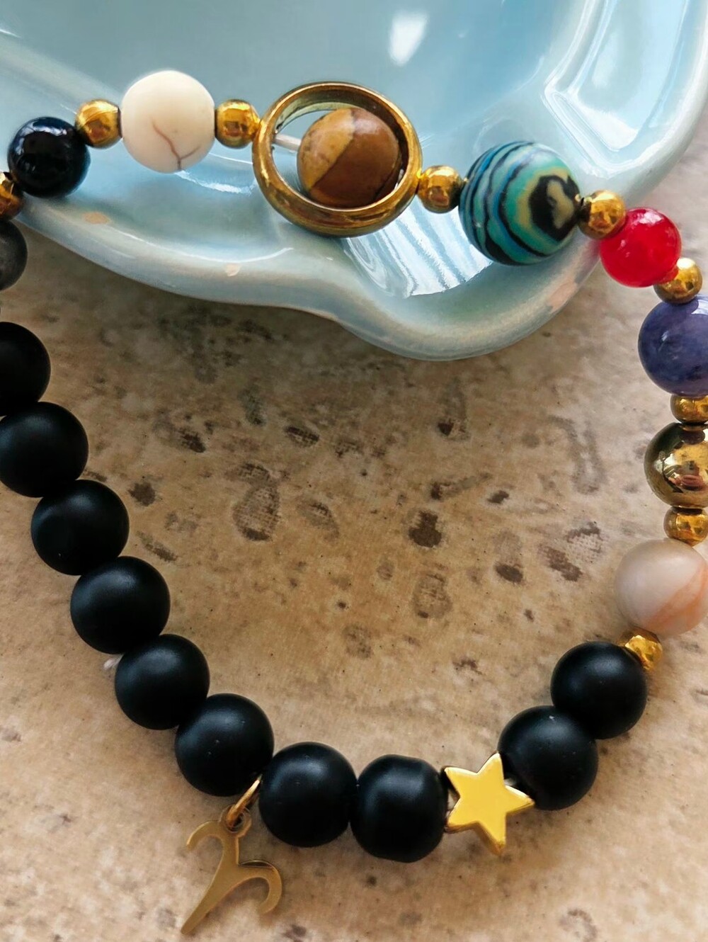NWO Aries Zodiac Solar System Beaded Stretch Bracelet 3". - Picture 3 of 6
